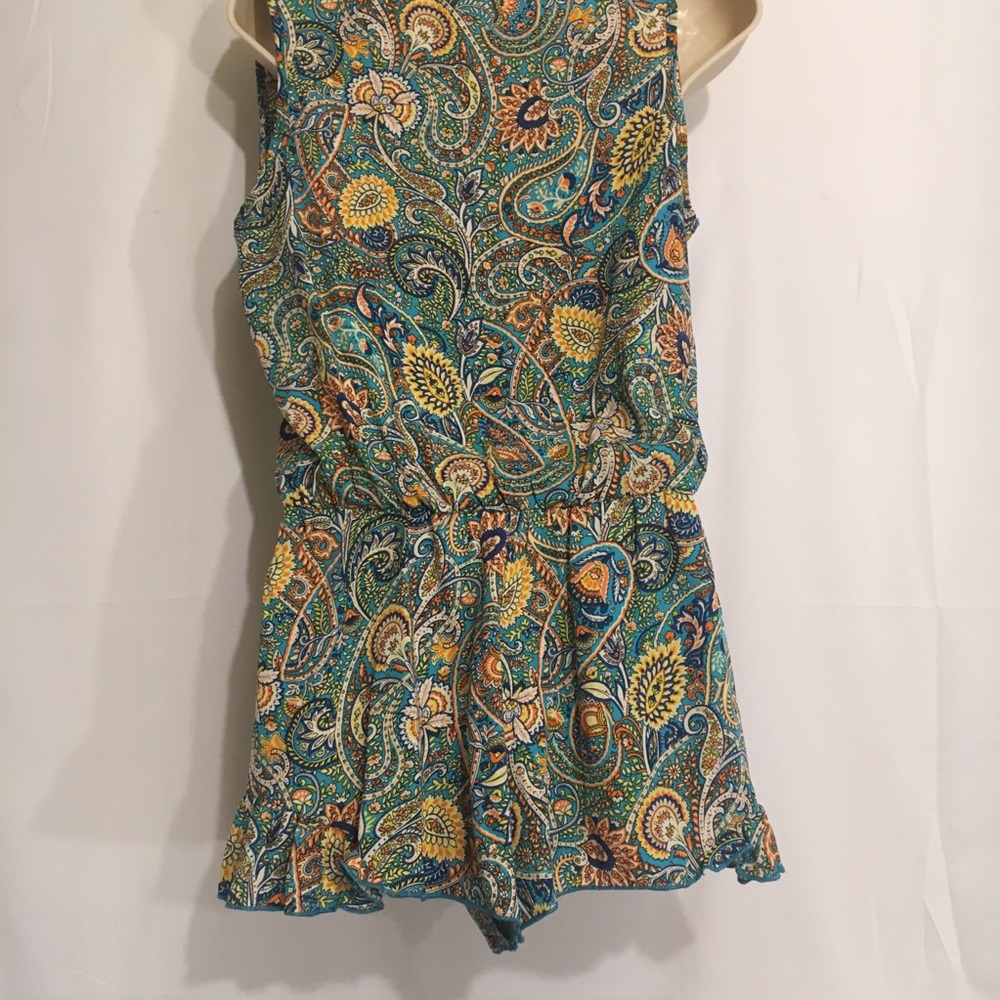 Turquoise Paisley Print Ruffle Romper Size S - Picture 7 of 9